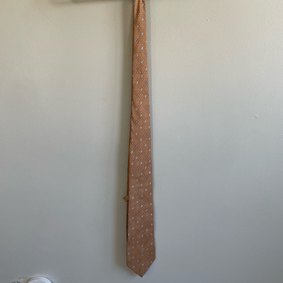 ITALIAN MADE SILK TIE SALMON BLUE GREY BURGUNDY DIAMOND PATTERN S.C DURANT - Picture 8 of 8